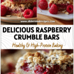 Healthy Raspberry Crumble Bars on a plate topped with oats and fresh raspberries.